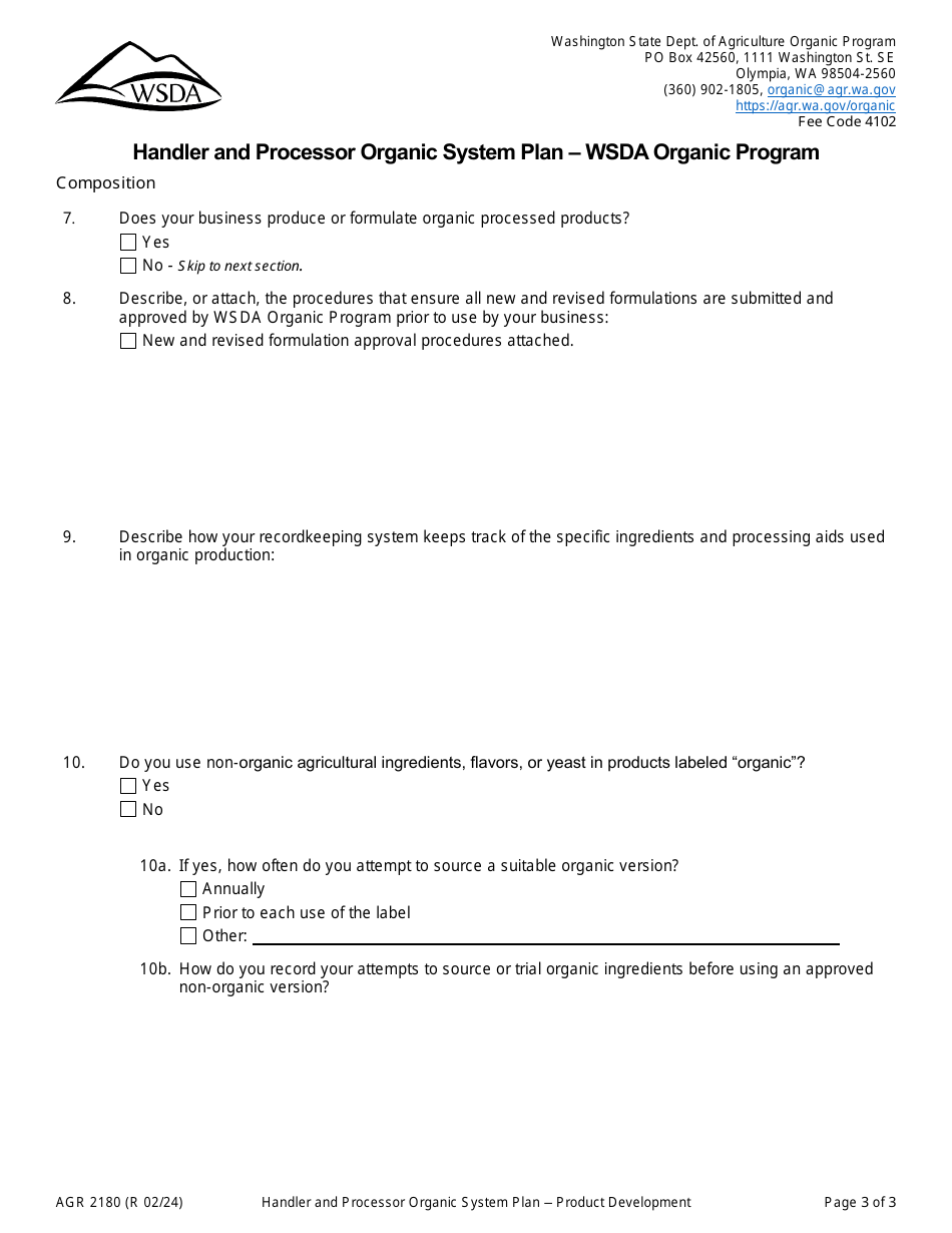 Form AGR2180 Section N Product Development - Handler and Processor Organic System Plan - Wsda Organic Program - Washington, Page 3