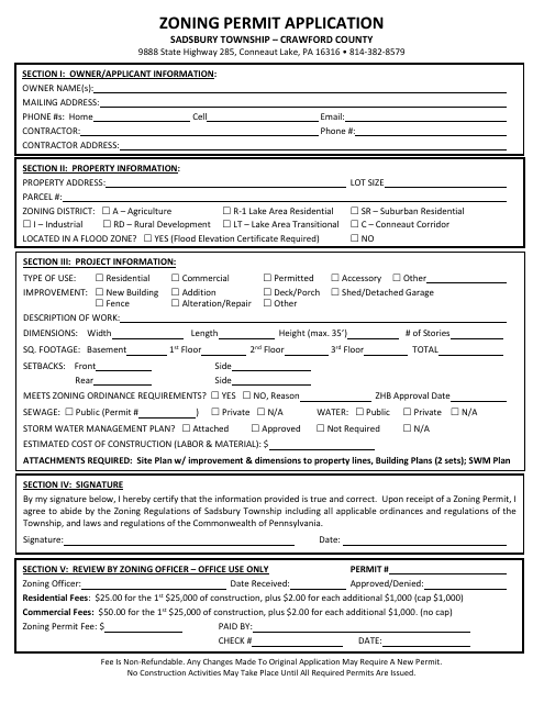 Zoning Permit Application - Sadsbury Township, Pennsylvania