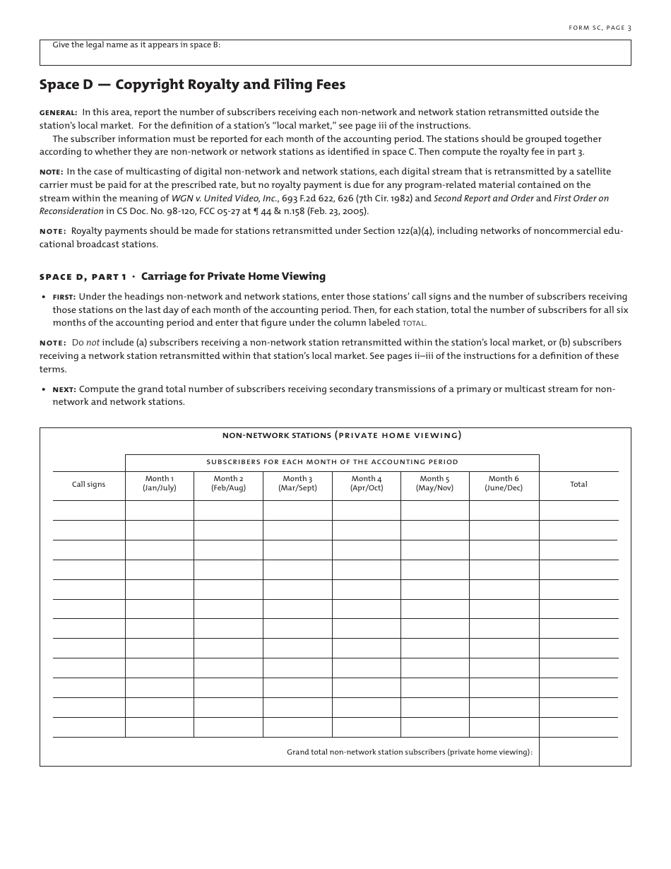Form SC Statement of Account for Secondary Transmissions by Satellite Carriers of Distant Television Signals, Page 4