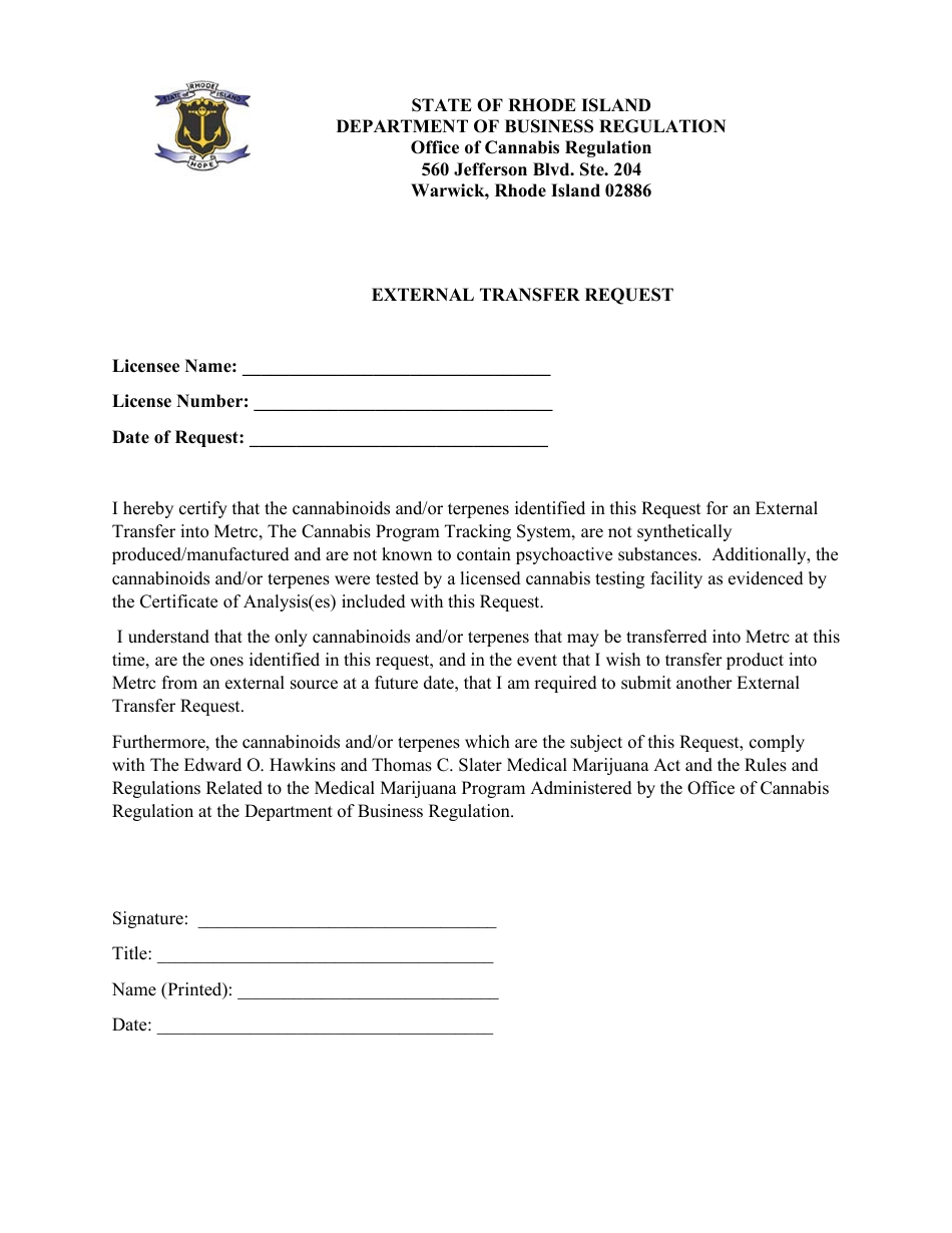External Transfer Request - Rhode Island, Page 1
