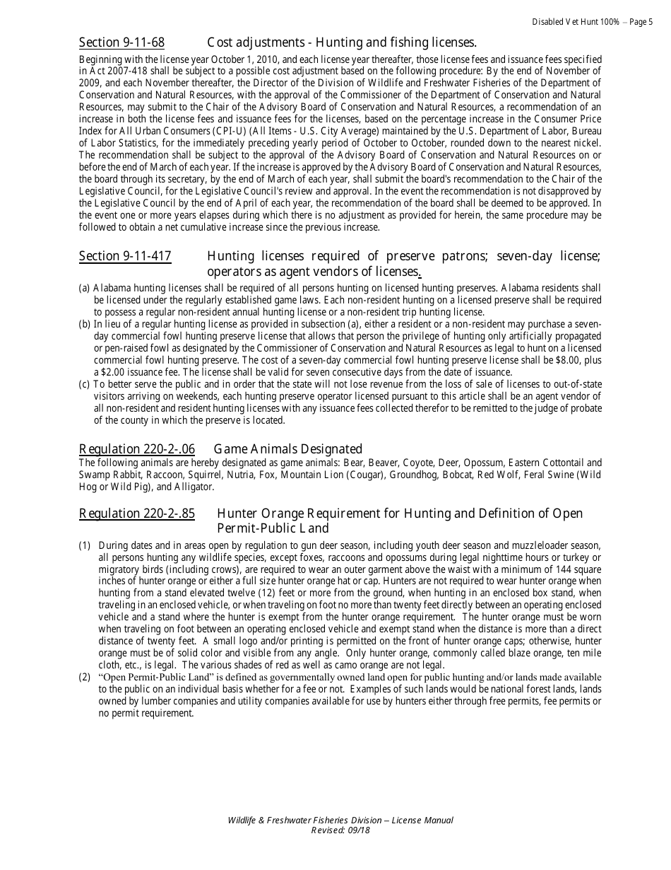 100% Disabled Military Veterans Appreciation Hunting License - Resident - Alabama, Page 6