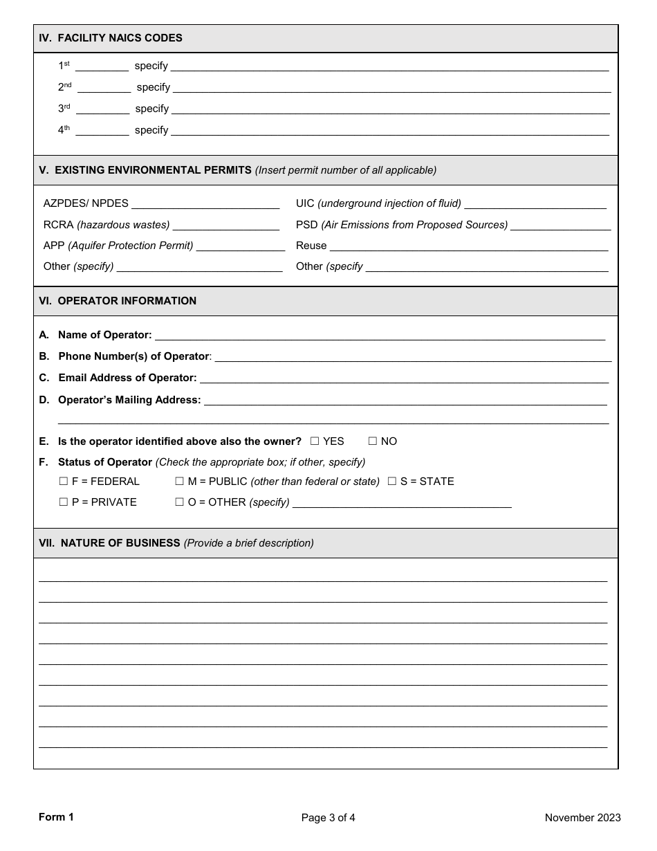 AZPDES Form 1 AZPDES Application - General Information - Arizona, Page 3