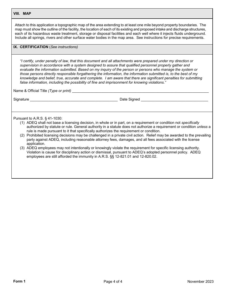 AZPDES Form 1 AZPDES Application - General Information - Arizona, Page 4