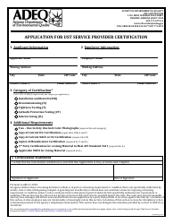 Document preview: Application for Ust Service Provider Certification - Arizona