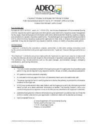 Character/Background Reference Form for Hazardous Waste Facility Permit Application Form for Permit Applicant - Arizona