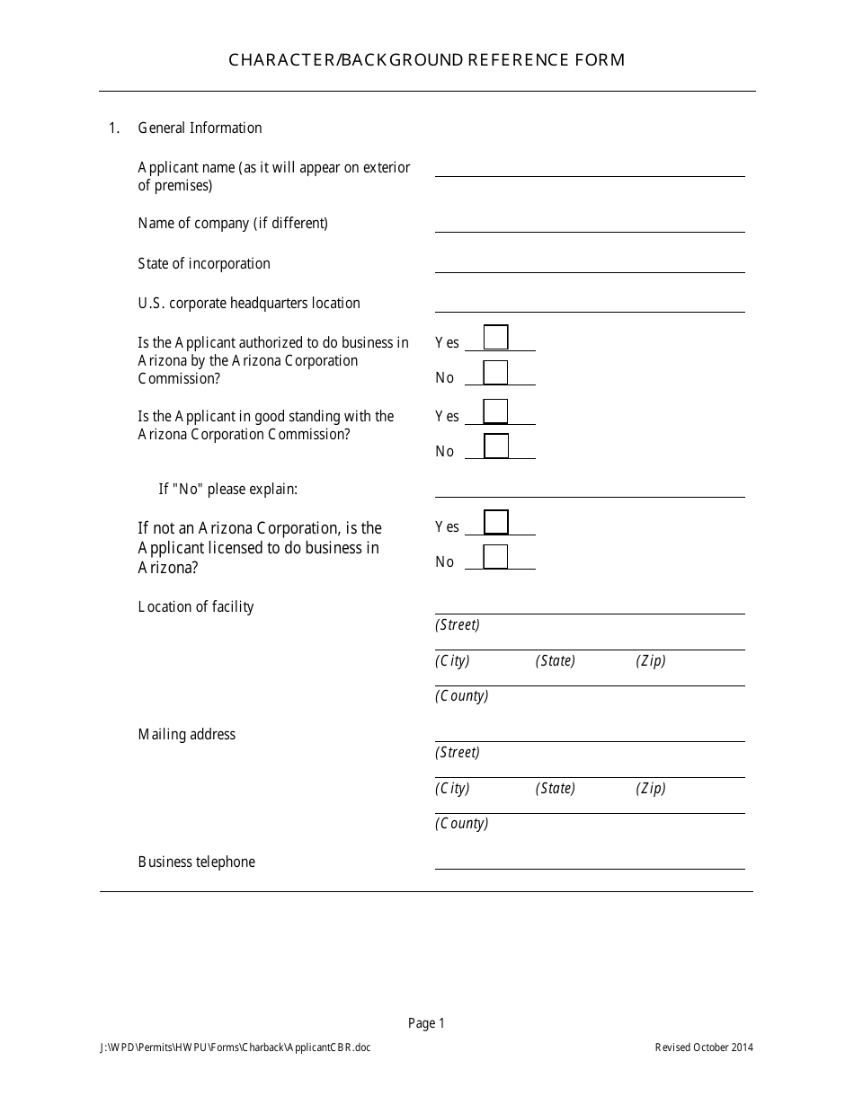 Character / Background Reference Form for Hazardous Waste Facility Permit Application Form for Permit Applicant - Arizona, Page 2