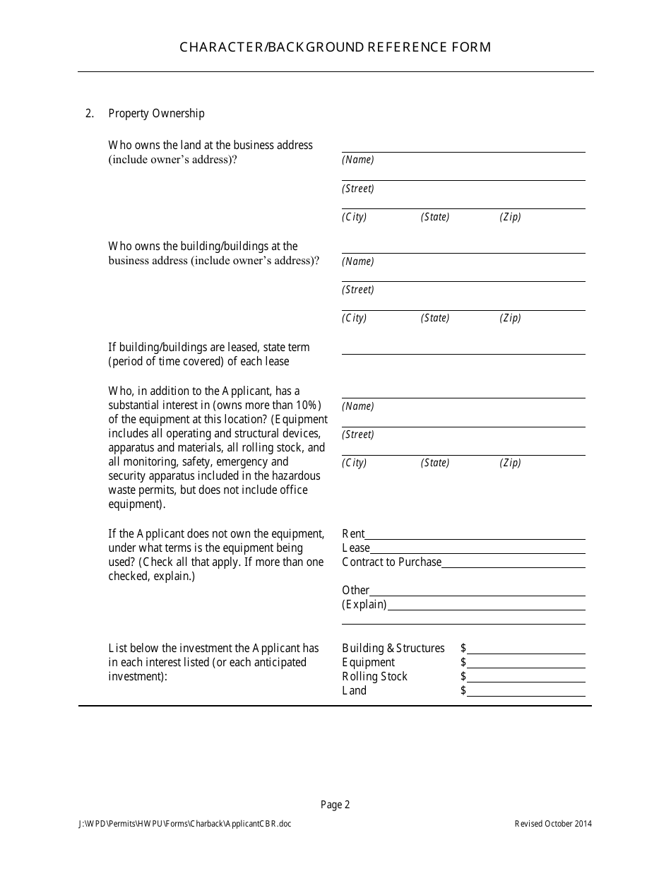 Character / Background Reference Form for Hazardous Waste Facility Permit Application Form for Permit Applicant - Arizona, Page 3