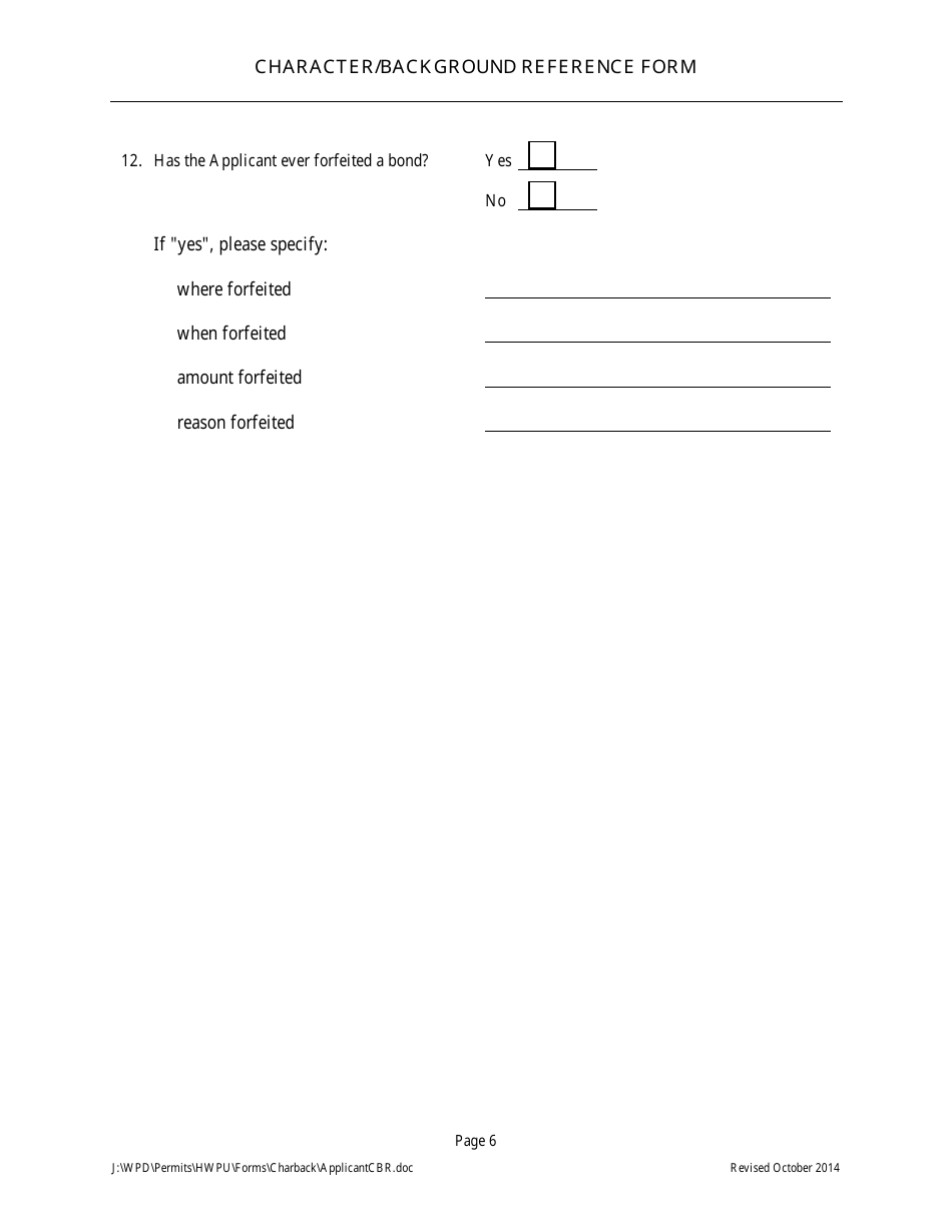 Character / Background Reference Form for Hazardous Waste Facility Permit Application Form for Permit Applicant - Arizona, Page 7