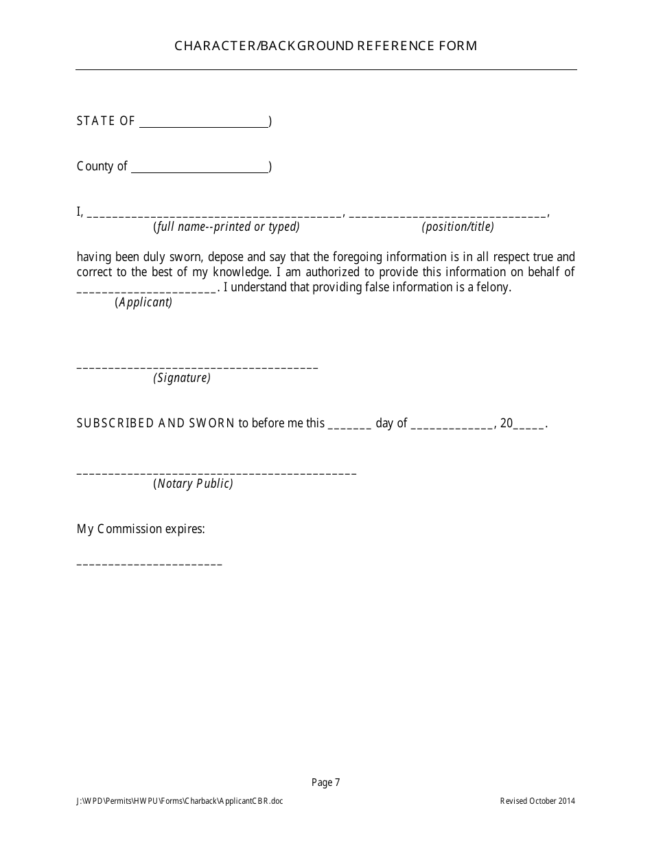 Character / Background Reference Form for Hazardous Waste Facility Permit Application Form for Permit Applicant - Arizona, Page 8