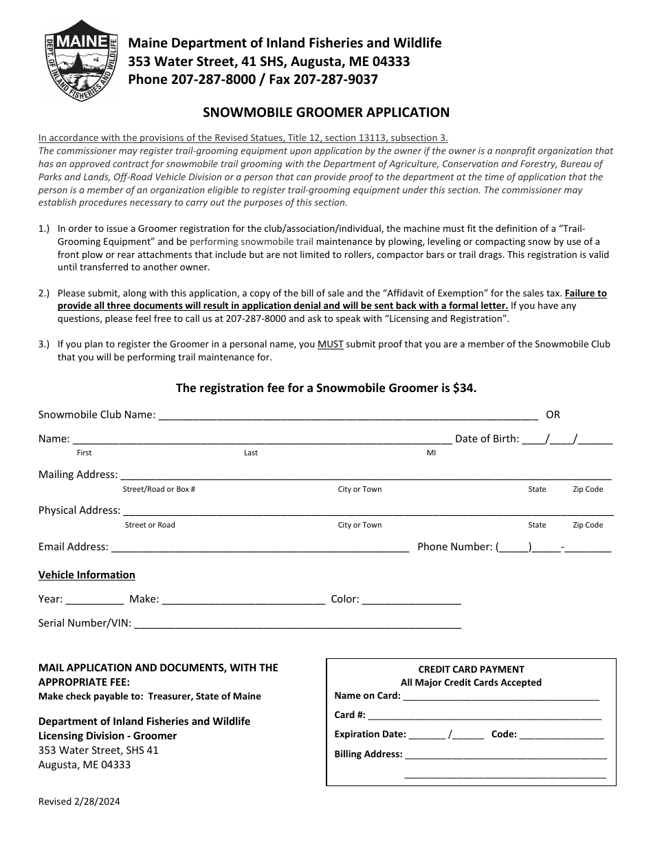Snowmobile Groomer Application - Maine, Page 1