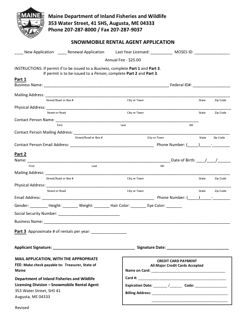 Snowmobile Rental Agent Application - Maine Download Pdf