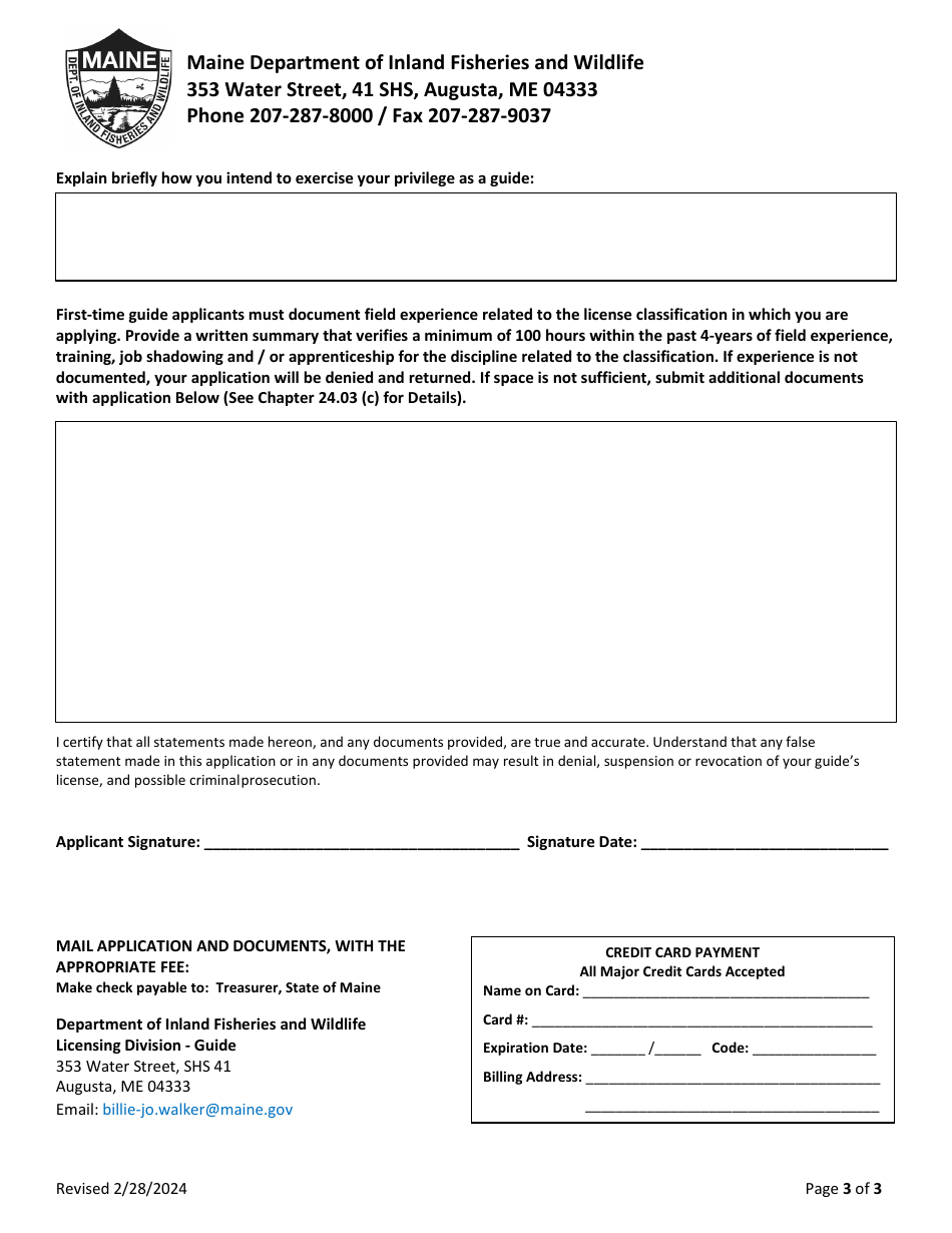New Guide License Application - Maine, Page 3