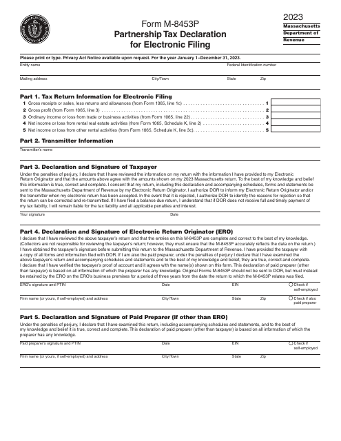 Form M-8453P Partnership Tax Declaration for Electronic Filing - Massachusetts, 2023