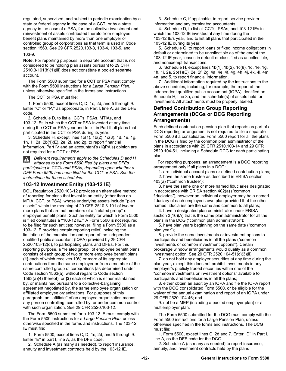 Instructions for Form 5500 Annual Return / Report of Employee Benefit Plan, Page 12