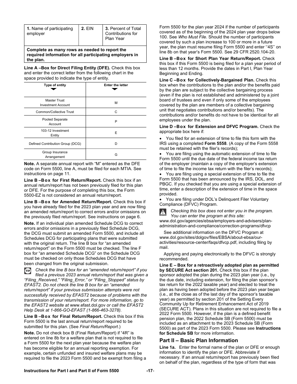 Instructions for Form 5500 Annual Return / Report of Employee Benefit Plan, Page 17