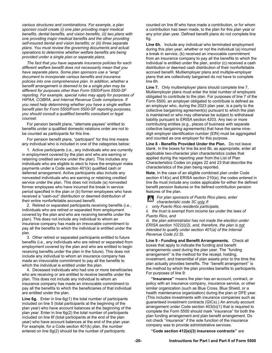Instructions for Form 5500 Annual Return / Report of Employee Benefit Plan, Page 20