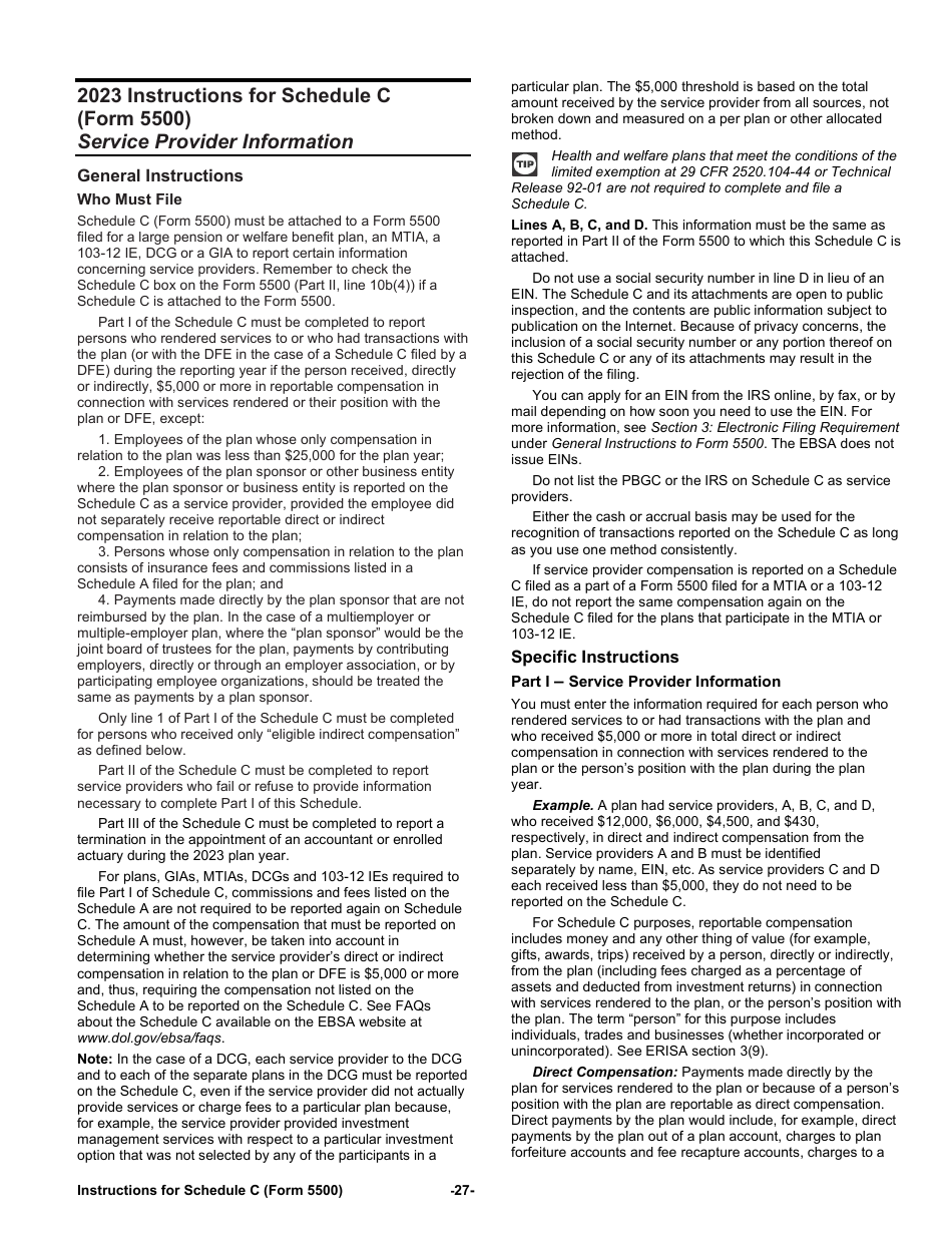 Instructions for Form 5500 Annual Return / Report of Employee Benefit Plan, Page 27