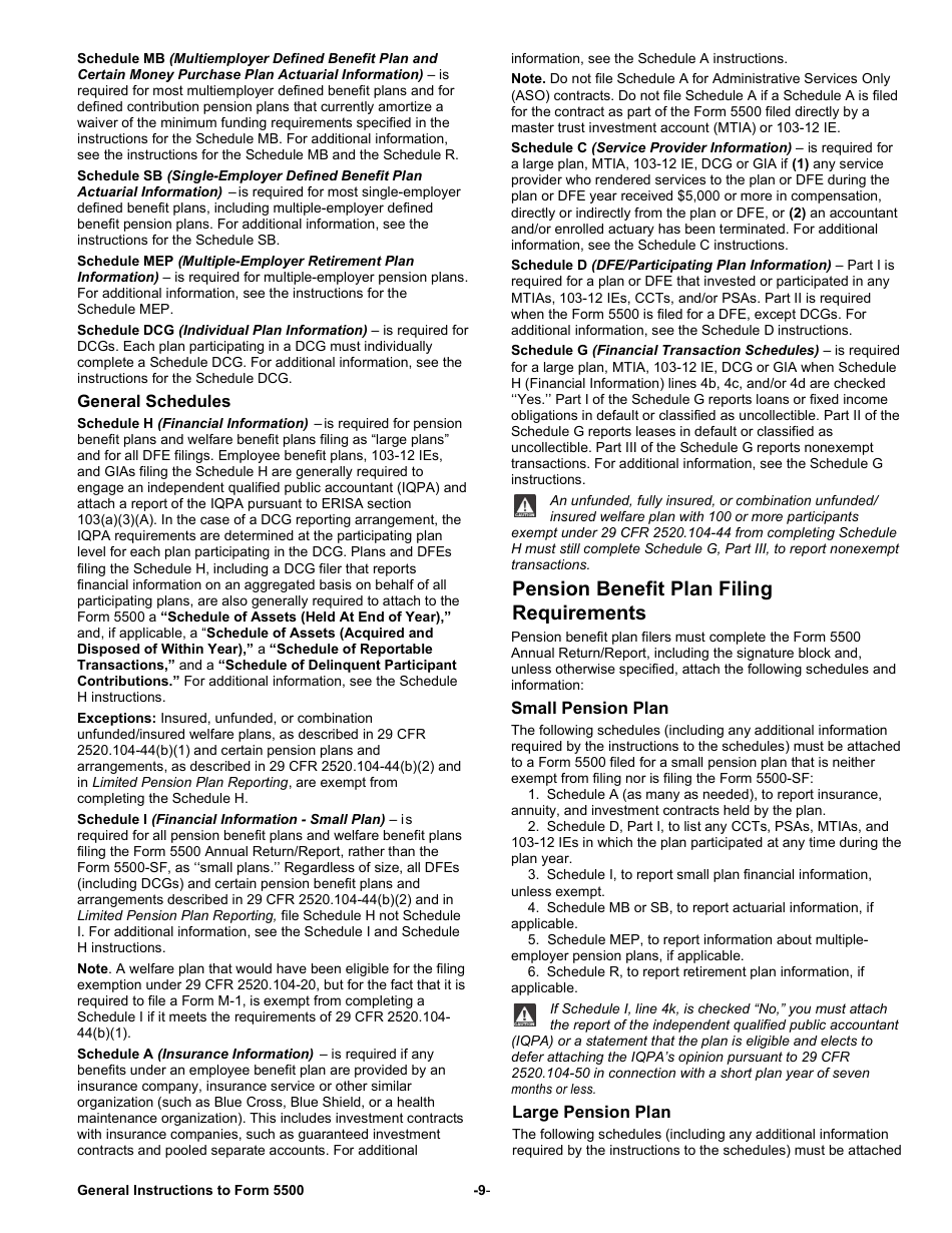 Instructions for Form 5500 Annual Return / Report of Employee Benefit Plan, Page 9