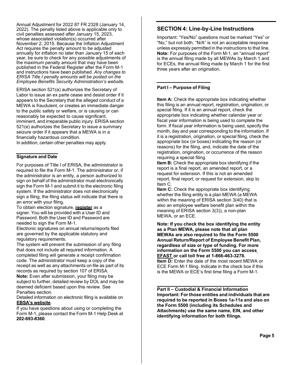 Form M-1 Report for Multiple Employer Welfare Arrangements (Mewas) and Certain Entities Claiming Exception (Eces) - Sample, Page 10