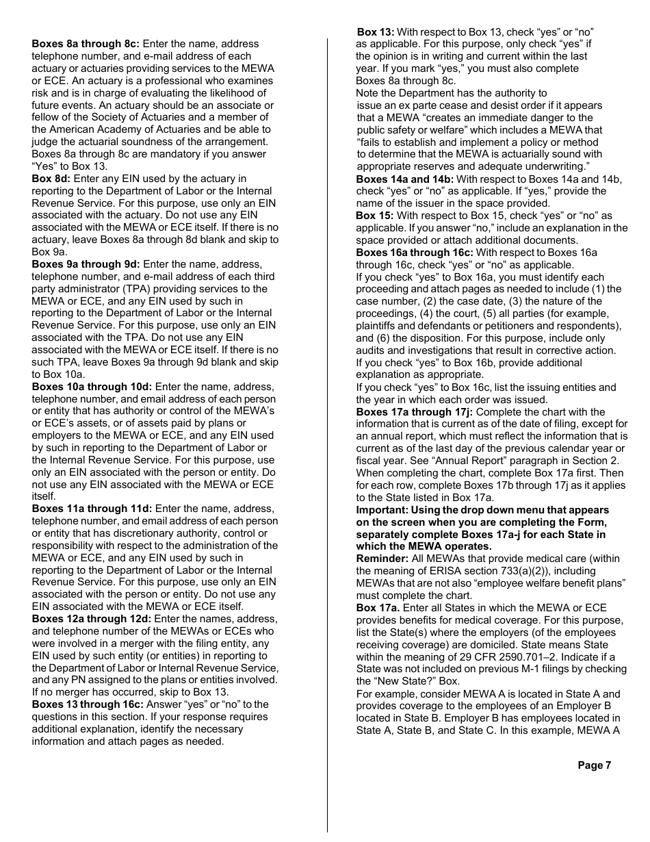 Form M-1 Report for Multiple Employer Welfare Arrangements (Mewas) and Certain Entities Claiming Exception (Eces) - Sample, Page 12