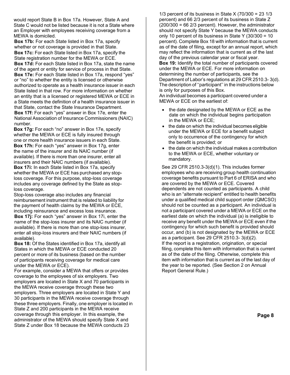 Form M-1 Report for Multiple Employer Welfare Arrangements (Mewas) and Certain Entities Claiming Exception (Eces) - Sample, Page 13