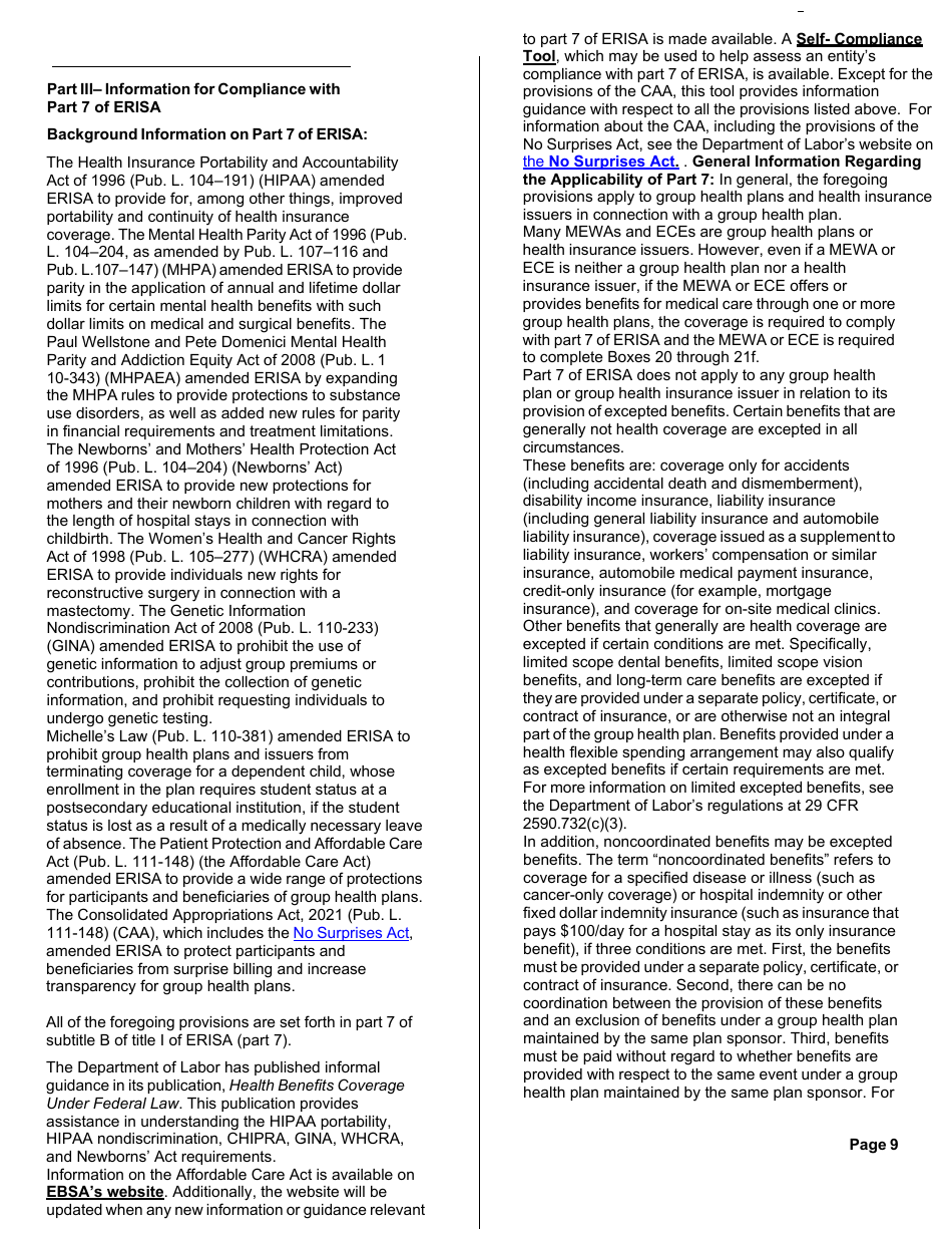 Form M-1 Report for Multiple Employer Welfare Arrangements (Mewas) and Certain Entities Claiming Exception (Eces) - Sample, Page 14