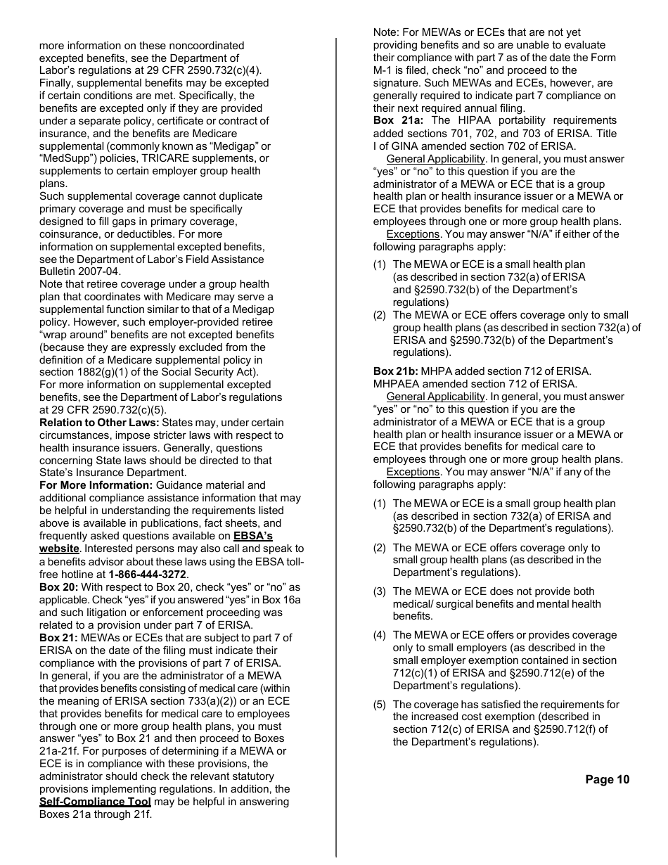 Form M-1 Report for Multiple Employer Welfare Arrangements (Mewas) and Certain Entities Claiming Exception (Eces) - Sample, Page 15