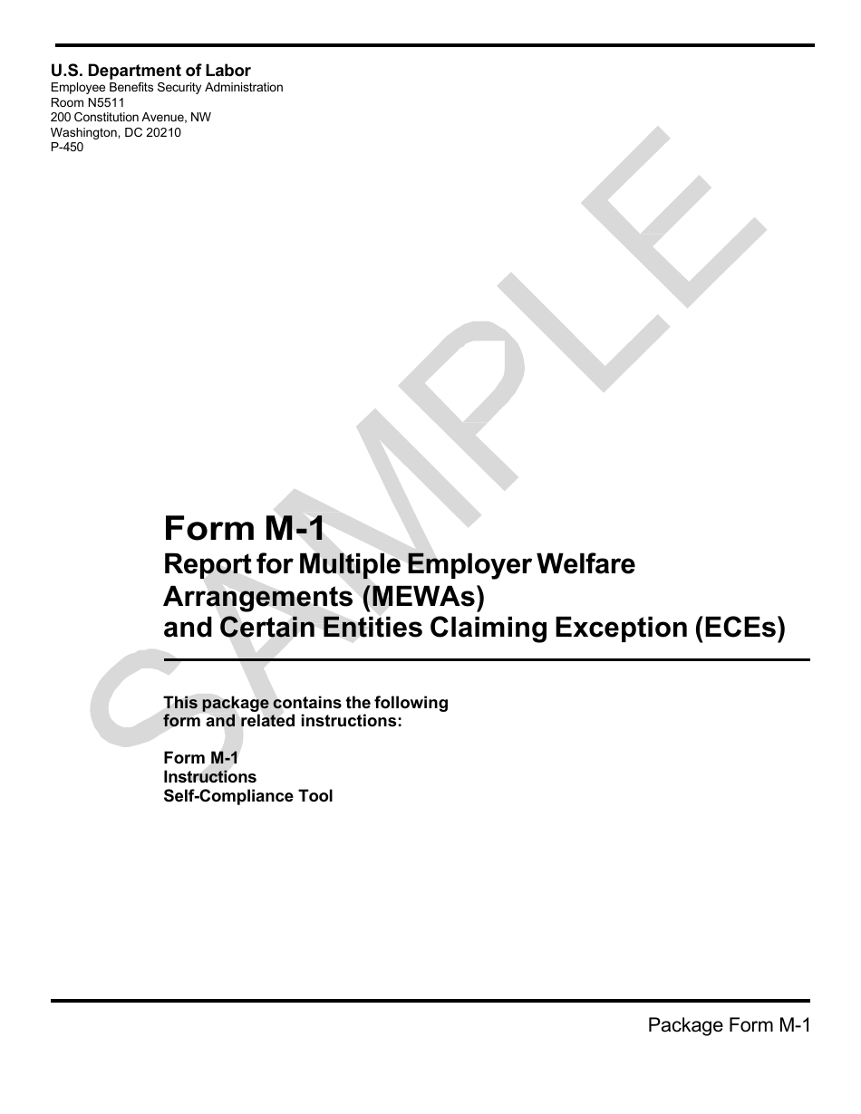 Form M-1 Report for Multiple Employer Welfare Arrangements (Mewas) and Certain Entities Claiming Exception (Eces) - Sample, Page 1