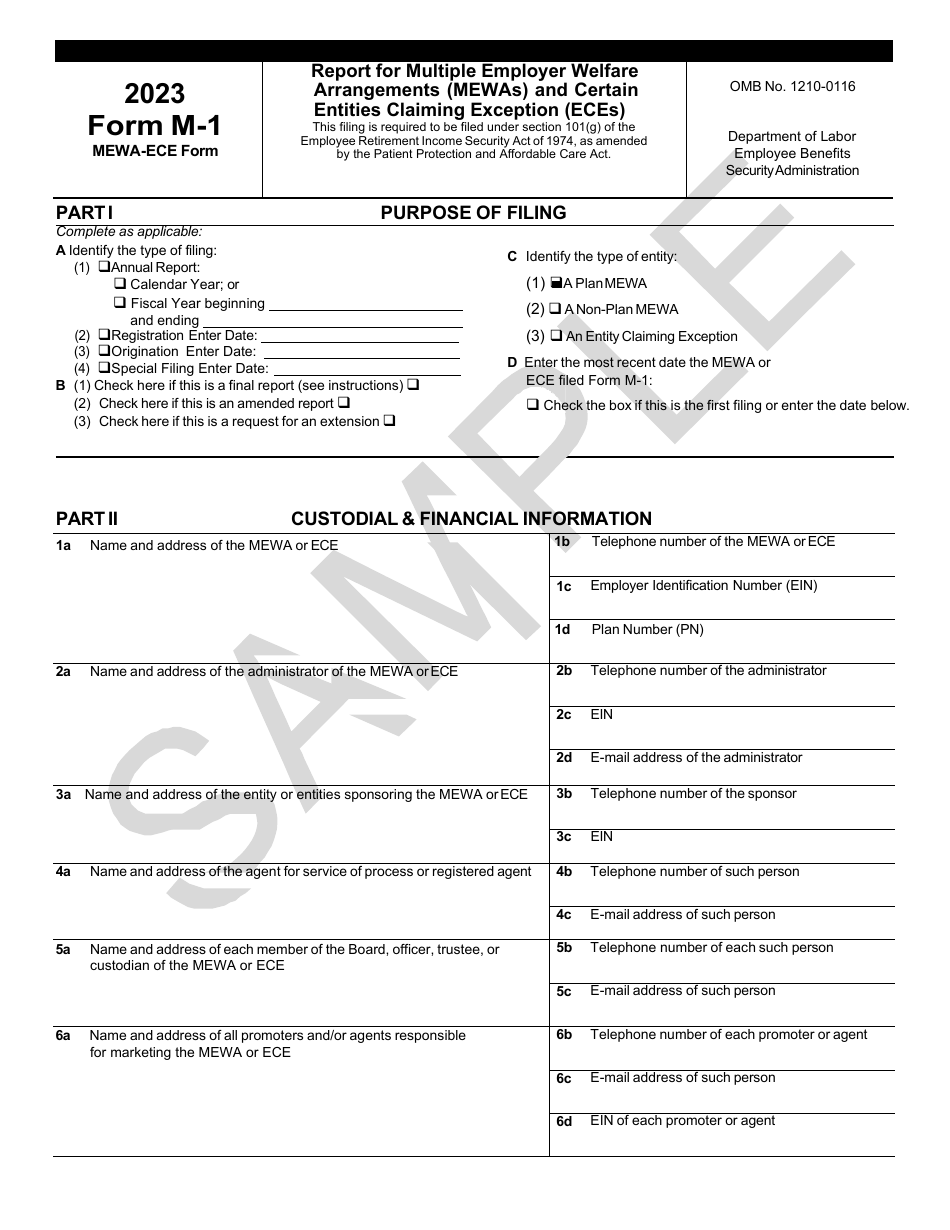 Form M-1 Report for Multiple Employer Welfare Arrangements (Mewas) and Certain Entities Claiming Exception (Eces) - Sample, Page 3