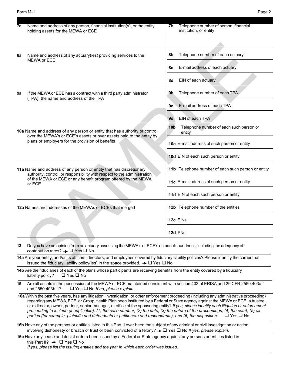 Form M-1 Report for Multiple Employer Welfare Arrangements (Mewas) and Certain Entities Claiming Exception (Eces) - Sample, Page 4