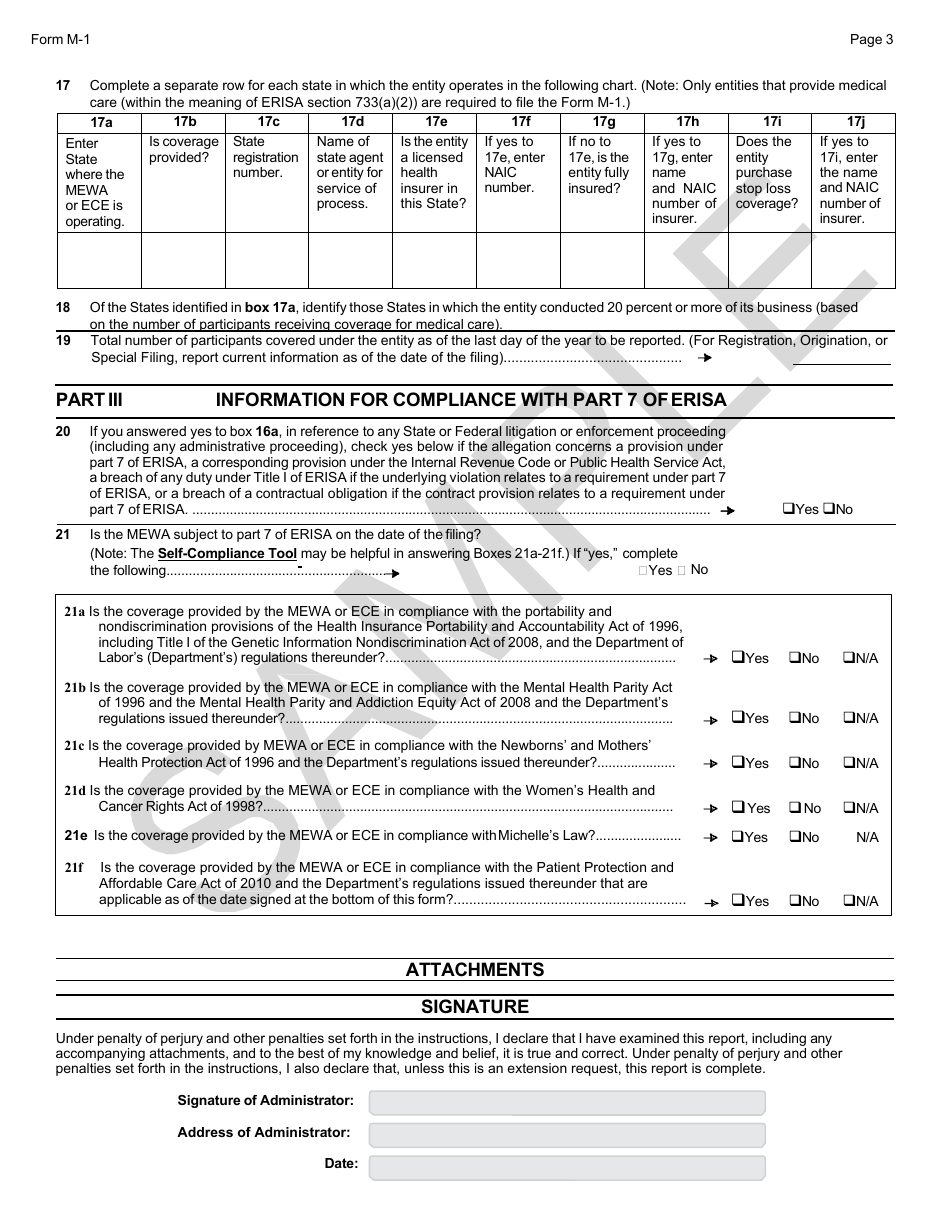 Form M-1 Report for Multiple Employer Welfare Arrangements (Mewas) and Certain Entities Claiming Exception (Eces) - Sample, Page 5