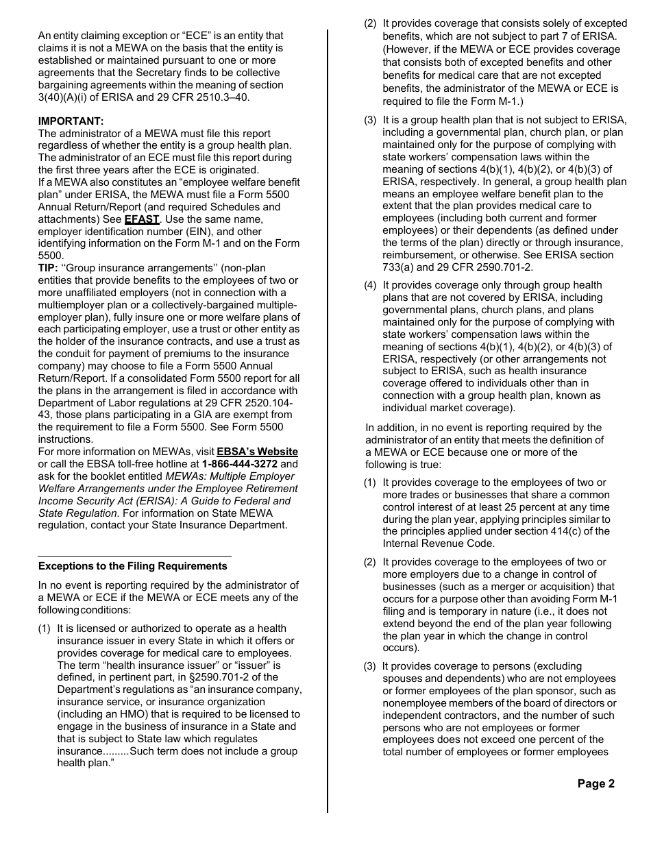 Form M-1 Report for Multiple Employer Welfare Arrangements (Mewas) and Certain Entities Claiming Exception (Eces) - Sample, Page 7