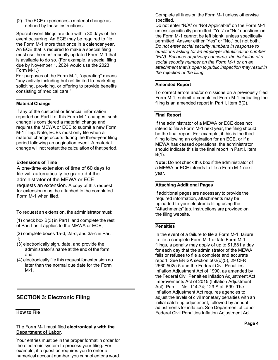 Form M-1 Report for Multiple Employer Welfare Arrangements (Mewas) and Certain Entities Claiming Exception (Eces) - Sample, Page 9