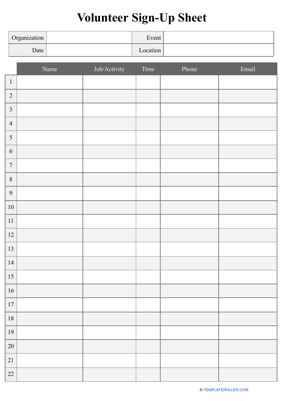 Volunteer Sign-Up Sheet Template, Page 1