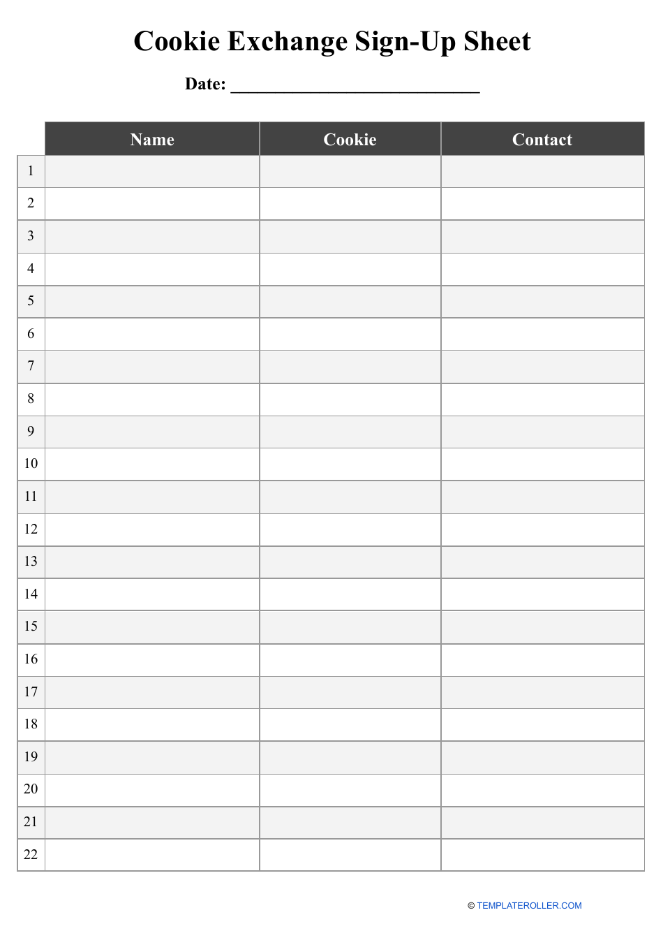 Cookie Exchange Sign-Up Sheet, Page 1