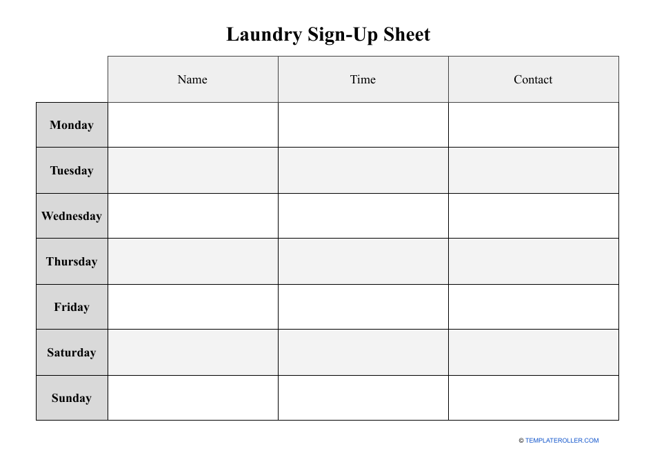 Laundry Sign-Up Sheet Download Printable PDF | Templateroller