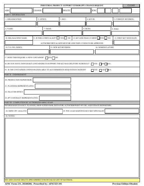 AFSC Form 231  Printable Pdf