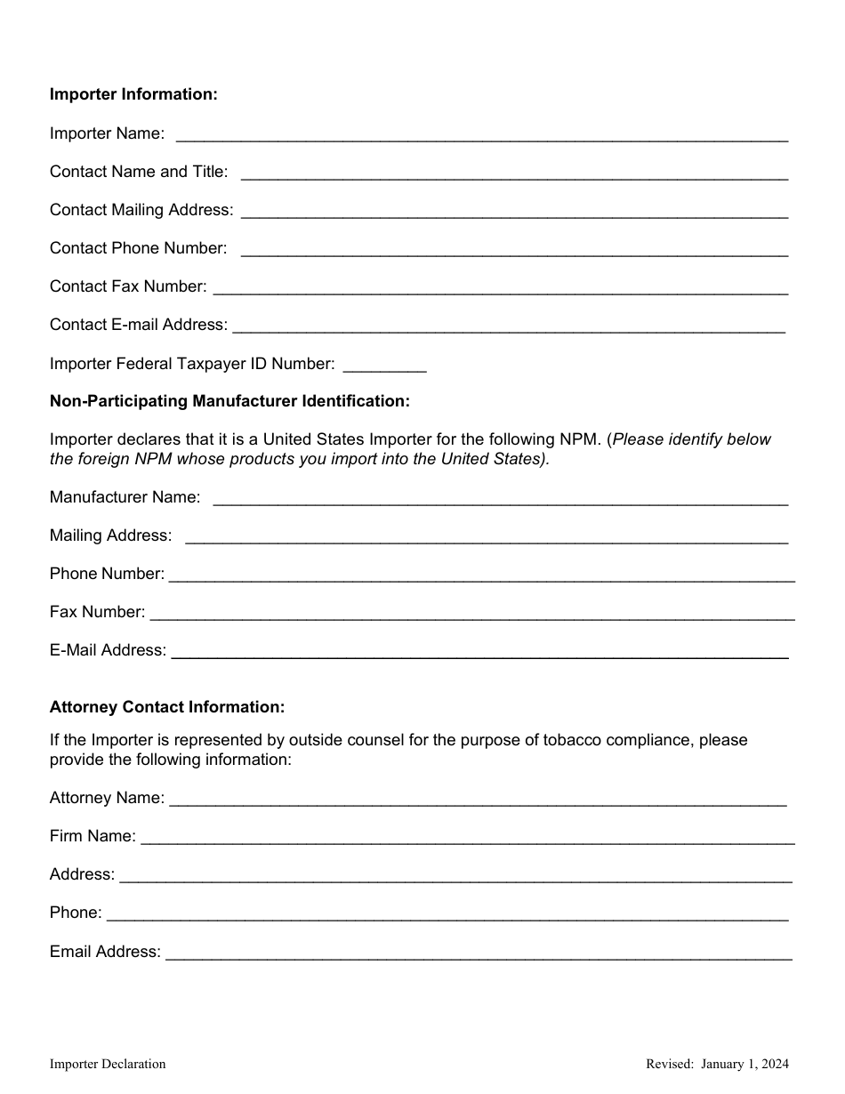 United States Importer Declaration Form - Oregon, Page 2