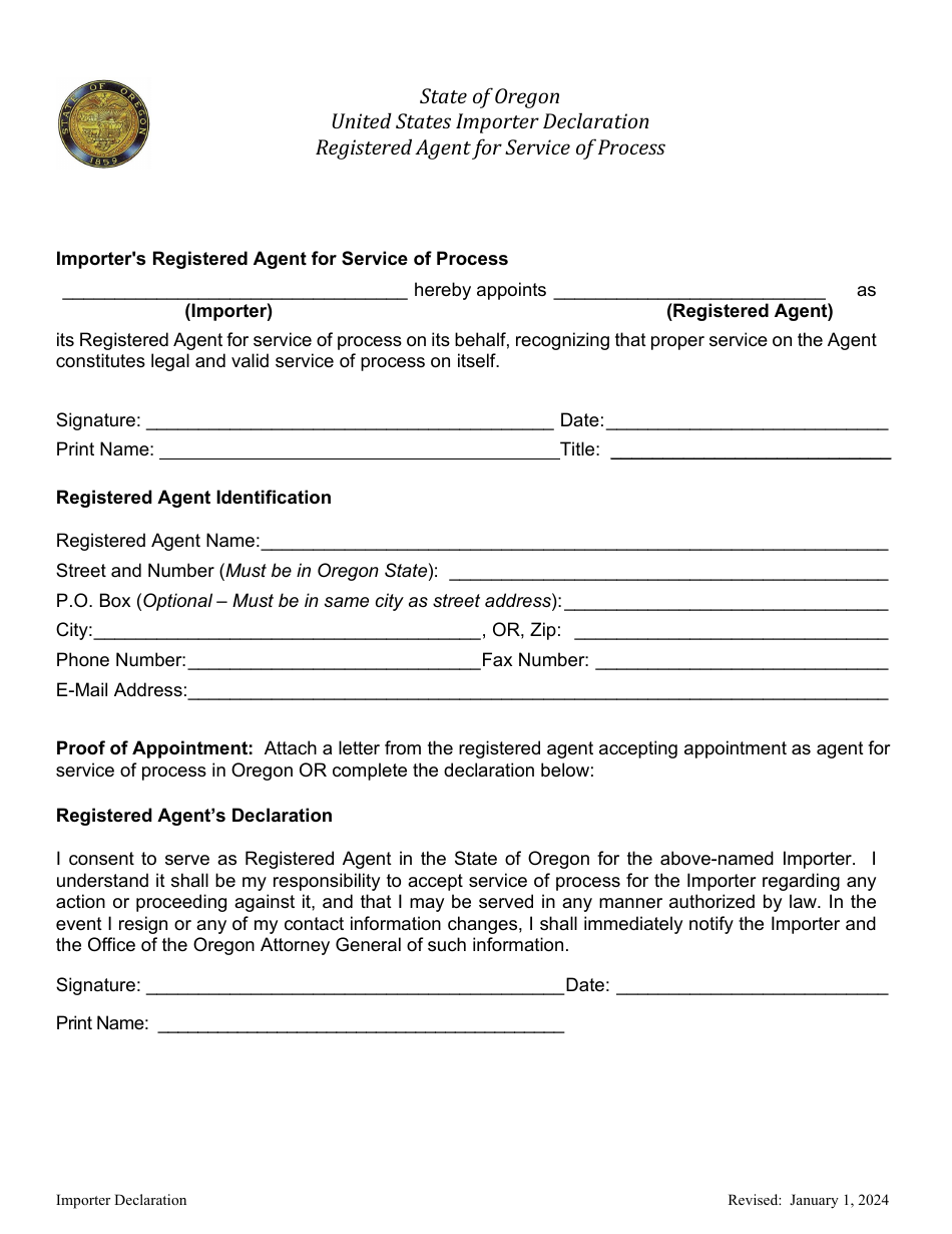 United States Importer Declaration Form - Oregon, Page 3