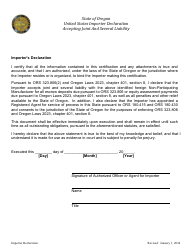 United States Importer Declaration Form - Oregon, Page 4