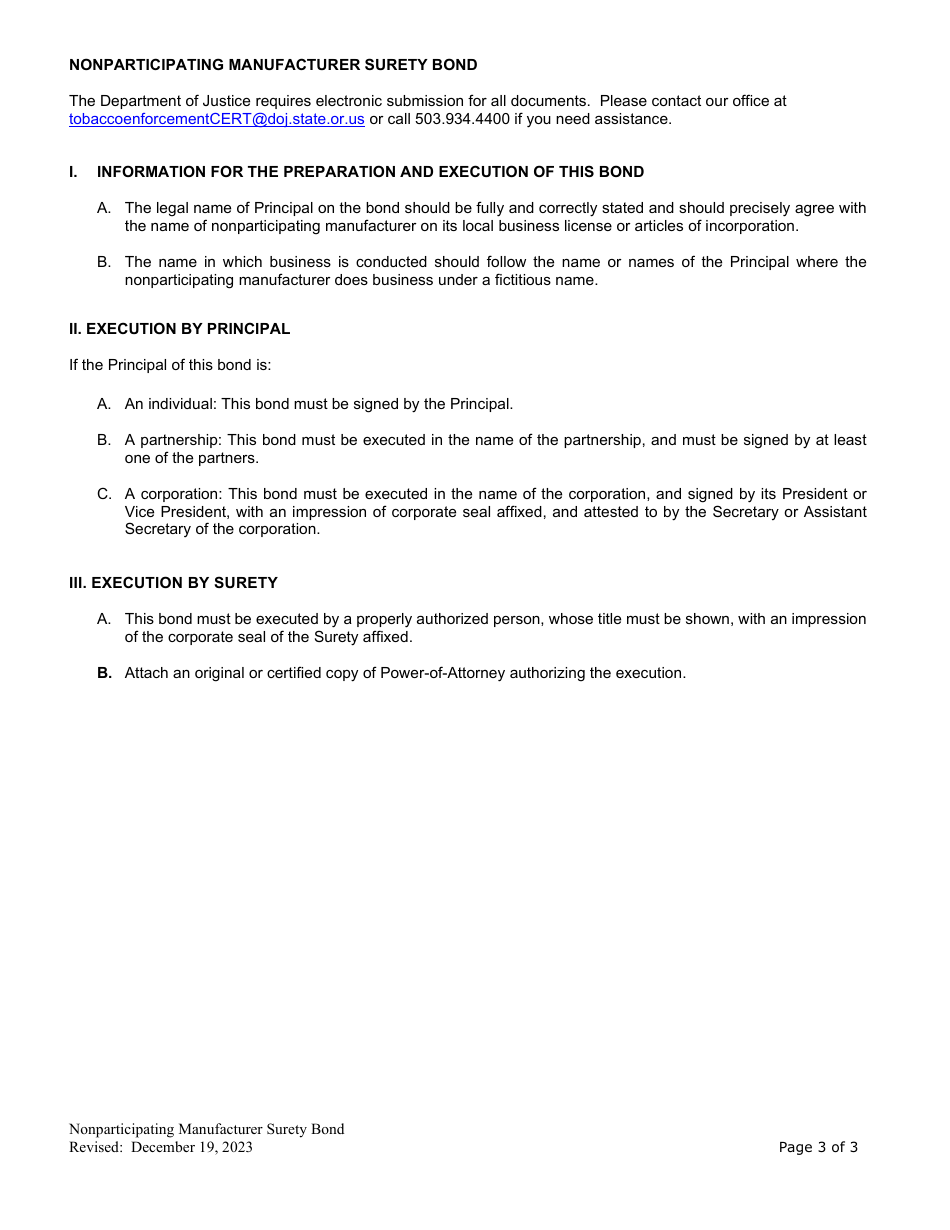 Nonparticipating Manufacturer Surety Bond - Oregon, Page 3