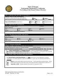 Document preview: Participating Manufacturer Certification for Listing on the Oregon Tobacco Directory - Oregon