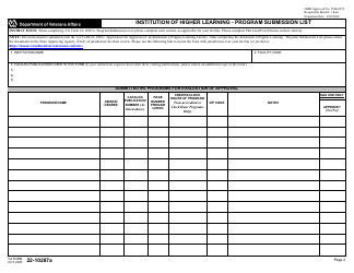 VA Form 22-10287A Institution of Higher Learning - Program Submission List, Page 2