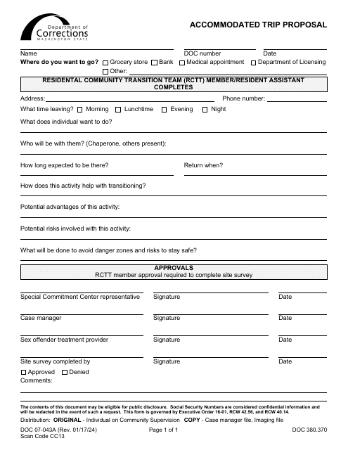 Form DOC07-043A Accommodated Trip Proposal - Washington