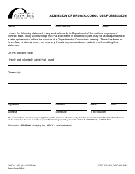 Document preview: Form DOC14-021 Admission of Drug/Alcohol Use/Possession - Washington