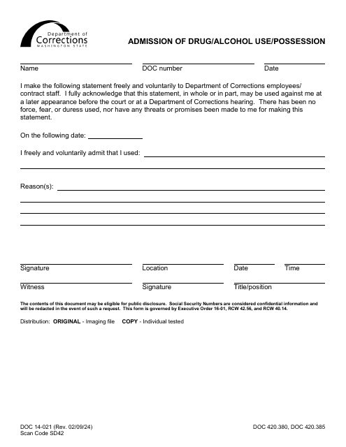 Form DOC14-021  Printable Pdf
