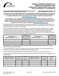 Document preview: Form DOC20-441ES Parent/Guardian Consent for Minor Visit and/or Escort - Washington (English/Spanish)
