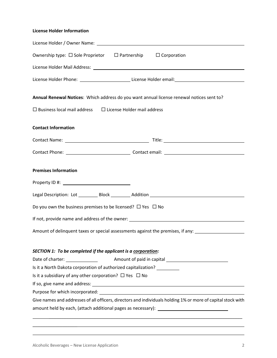 City of Williston, North Dakota Application for Alcoholic Beverage ...