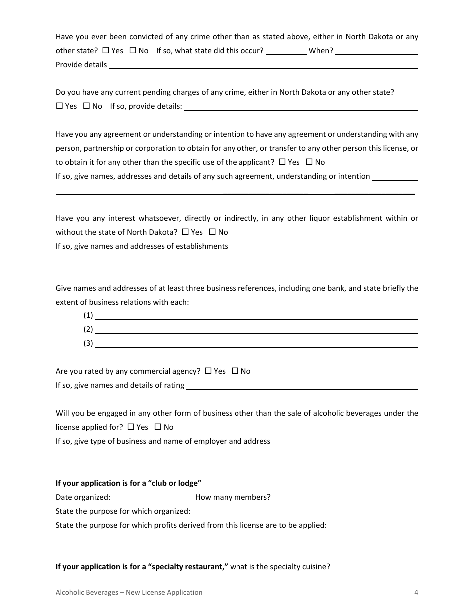 Application for Alcoholic Beverage License - City of Williston, North Dakota, Page 4