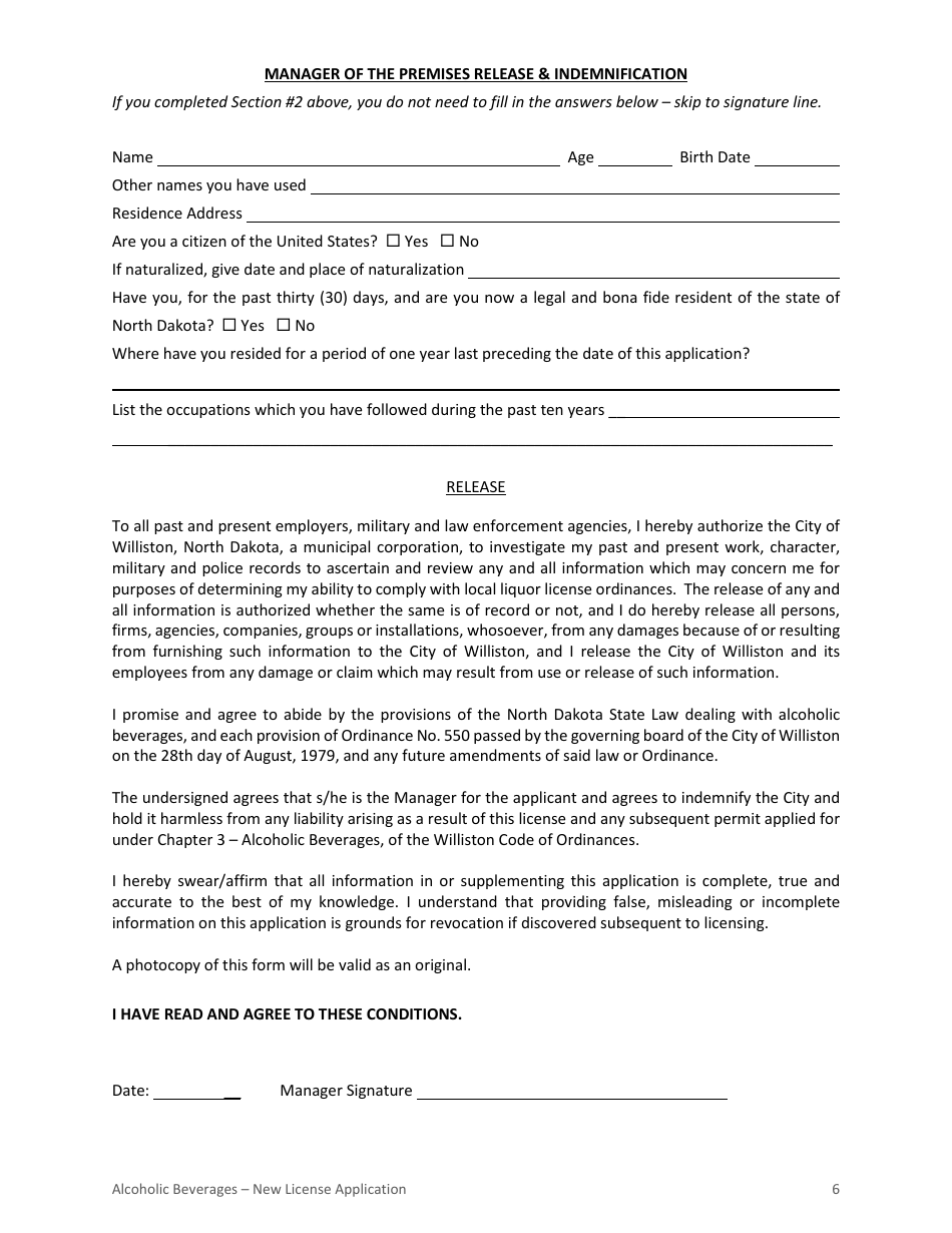 Application for Alcoholic Beverage License - City of Williston, North Dakota, Page 6